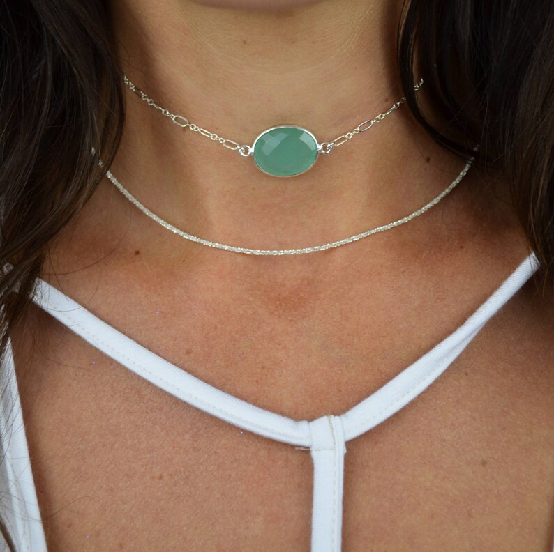Oval Gemstone Choker Sterling Silver Gemstone Choker 14k Etsy