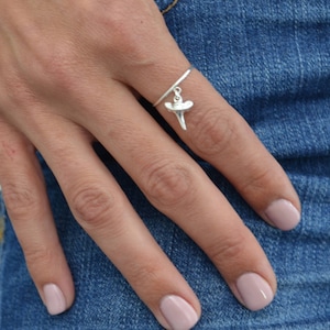 Silver Mini Shark Tooth Ring // Shark Charm Ring