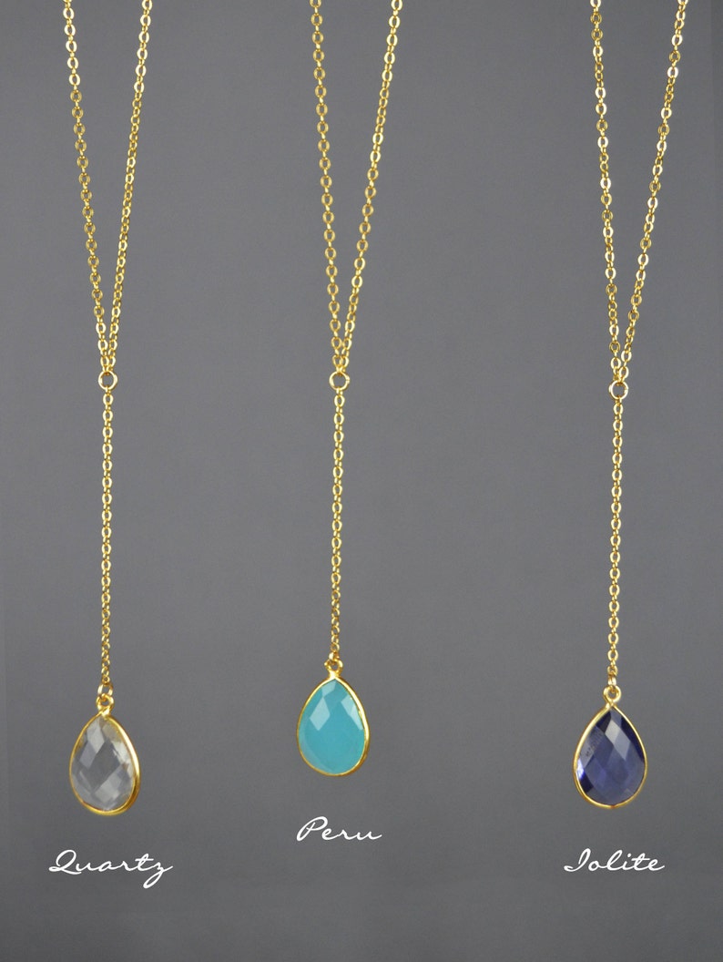14k Gold Filled Y Necklace Gemstone Lariat Necklace Teardrop Gemstone Y Necklace Sterling Silver Lariat