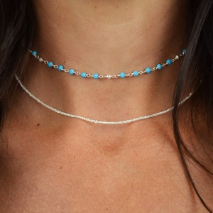 Turquoise Rosary Choker: Sterling Silver or Vermeil Chain