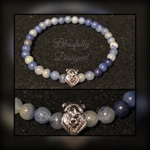Denim, Mens Beaded Bracelet, Gift for Him, Fathers Day Gift, Lion Charm