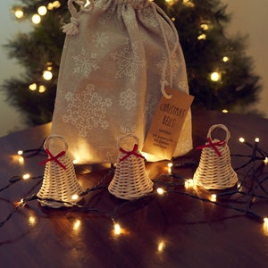 Christmas DIY Basketry Kit | Bells - Natural | Rattan/Cane, Make Your Own | WonderWeaver Design | Kid&#39;s Craft | Christmas Craft | Ornament