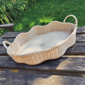 Rattan Wicker Wavy Tray with Handles Scalloped Edge Storage Basket Tea Tray Serving Tray WonderWeaver Design Handmade Hand-dyed image 7