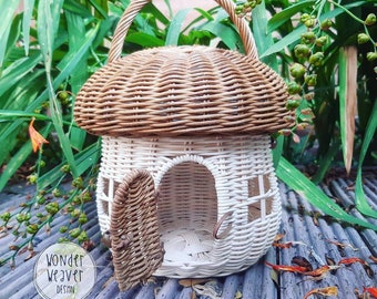 Rattan/Wicker Mushroom House Bag | Fairy House | Mushroom | WonderWeaver Design | Handmade | Hand-dyed