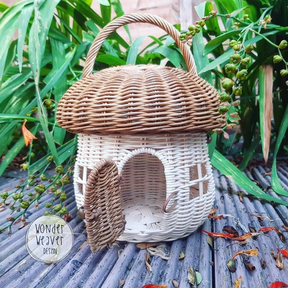 Rattan wicker Mushroom House Bag Fairy House Mushroom Wonderweaver Design Handmade Hand dyed Etsy Denmark