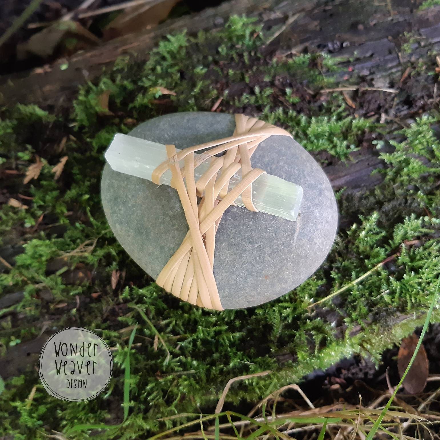 Cane Wrapped Stones with Selenite Crystal Unique Gift Etsy