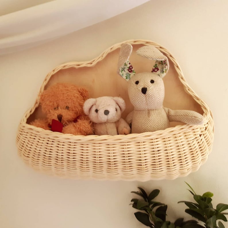 Cloudshaped Rattan Wall Basket Hanging Basket Toy Storage Etsy