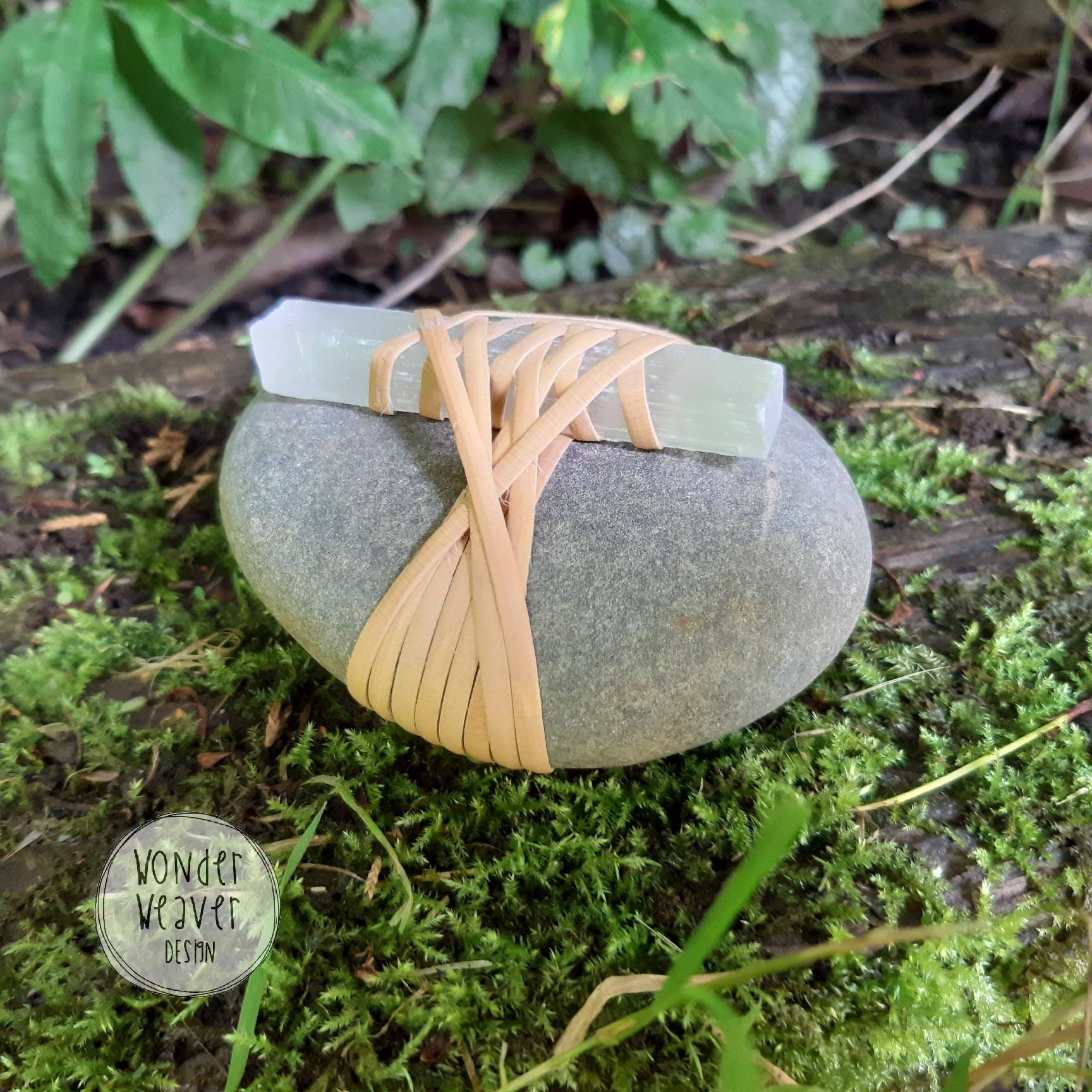 Cane Wrapped Stones with Selenite Crystal Unique Gift Etsy