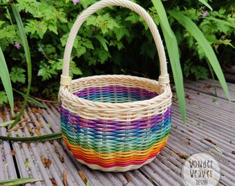 Rainbow Rattan/Wicker Basket with Handle | Small | Hand-woven from Rattan/Centre Cane | Hand-dyed | Natural | Sustainable