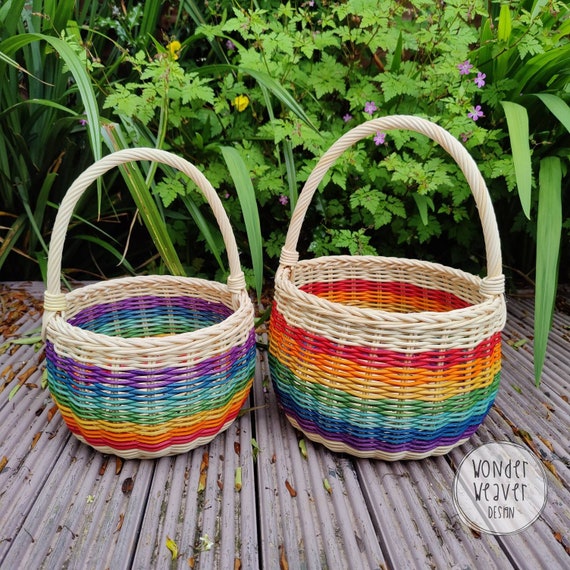 Rainbow Rattan/wicker Basket With Handle Small Hand-woven From  Rattan/centre Cane Hand-dyed Natural Sustainable -  Canada
