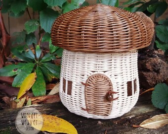 Rattan/Wicker Mushroom House | Fairy House | Mushroom | WonderWeaver Design | Handmade | Hand-dyed | Limited Edition