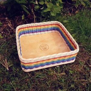 Flat Square Rainbow Basket | Hand-woven from Rattan/Centre Cane | Hand-dyed | Natural Crafts