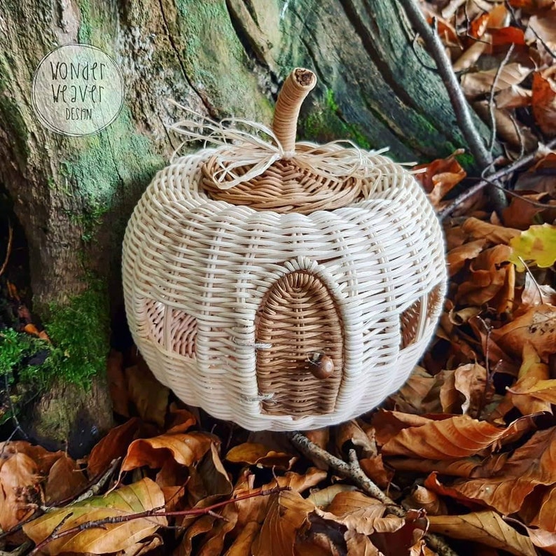 Rattan/Wicker Pumpkin House Fairy House Pumpkin WonderWeaver Design Handmade Hand-dyed Limited Edition image 1