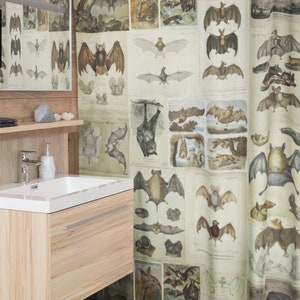 Bat Shower Curtain Halloween Bathroom Dark Academia Decor | Goth Shower Curtain | Vampire Bat Shower Curtain | Fabric Shower Curtain 4 sizes