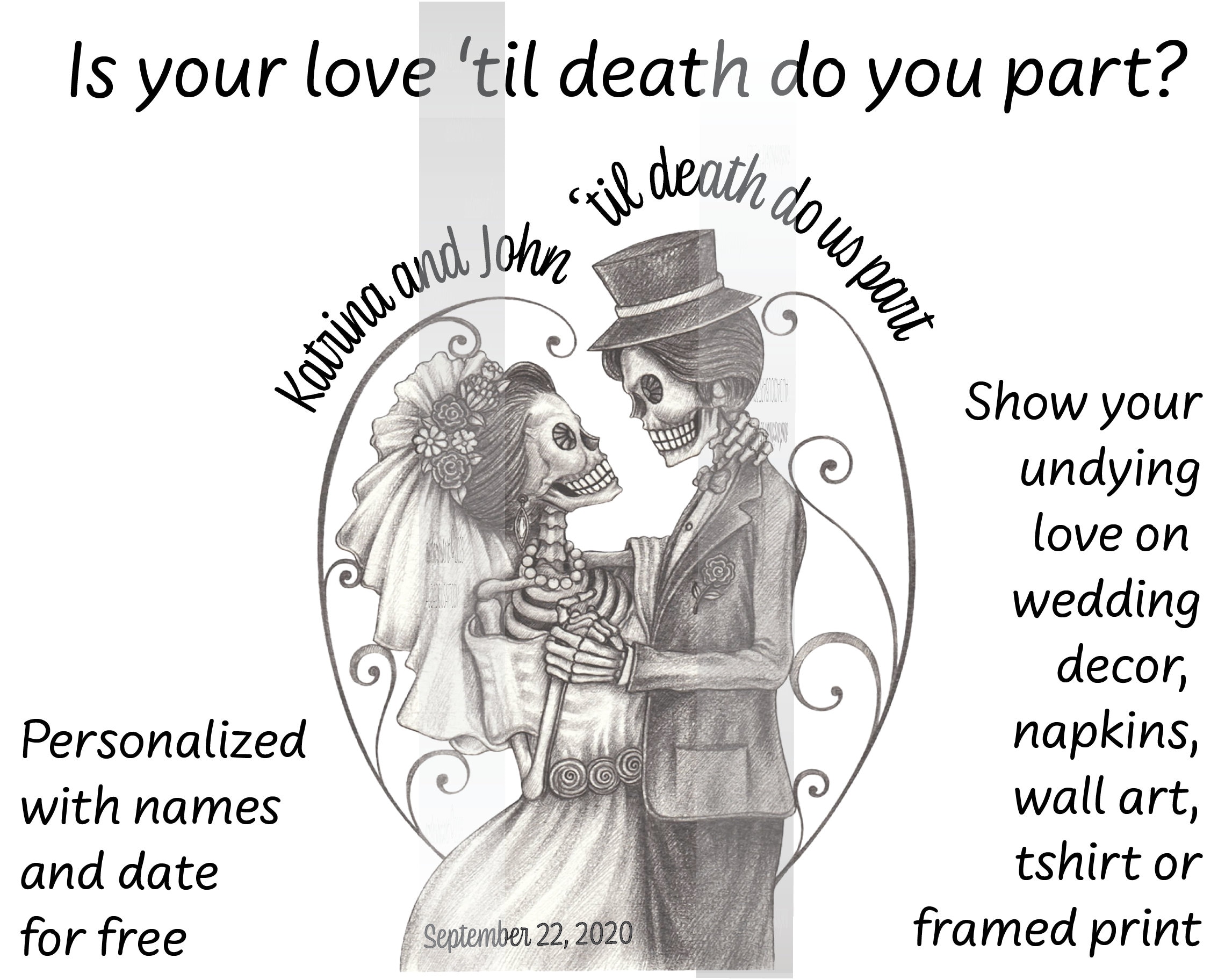 Wedding Cocktail Napkins Halloween Wedding Bride and Groom Skeleton Commercial Use Till Death Do Us Part