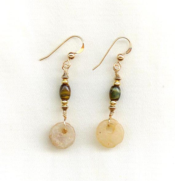 Earrings with Neolithic African Quartz Beads