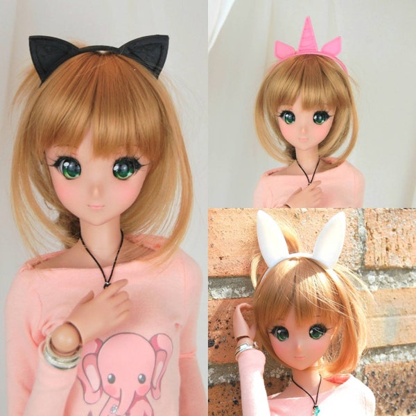Serre-tête chat, lapin ou licorne  différentes couleurs à choisir 1/3  BJD, smart doll, feeple , dollfie dream ou de  même taille