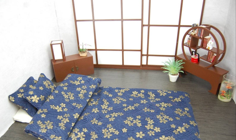 Chinese / Japanese bed / futon for pullip, Blythe, fashion royalty, phicen or others of the same size Bleu