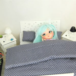 Bedset for 1/6 double bed for dolls, Pullip, Blythe, hot toys or the like