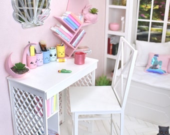 BJD Doll Desk and Chair, 1/4 or 1/6 Scale, Minifee MSD, Painted Wood