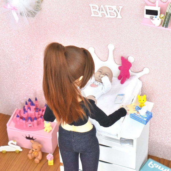 Changing table & chest of drawers for 1/4 diorama for BJD minifee MSD, pukifee, lati yellow, bjd baby, nappy choo or similar