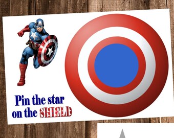 Captain America Pin the Star on the Shield Game -- Superhero Birthday Party Games -- Digital PDF File Download