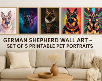 German Shepherd Art Prints – Set of 5 Realistic Pet Portraits (Digital Download)