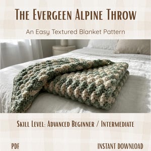 Einfache Alpine Häkeldecke Anleitung PDF - Sofortiger Download - Anleitung für grobstrick Decke, Moderner Salbei grüner Überwurf für Anfänger