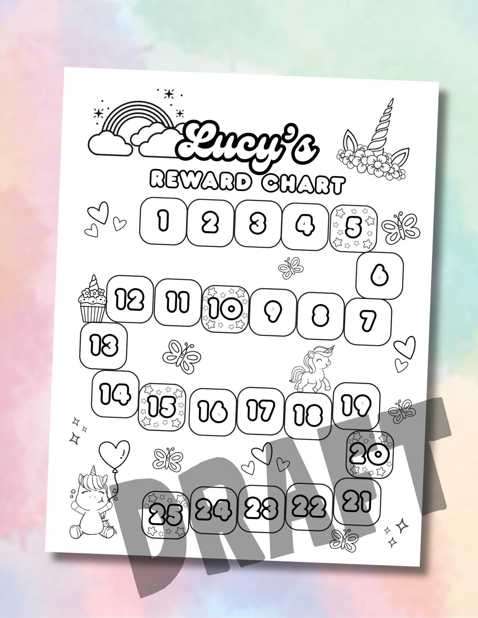Reward Chart Colouring In Custom Name Reward Chart Bundle, Coloring Page Themes (canva Template ...