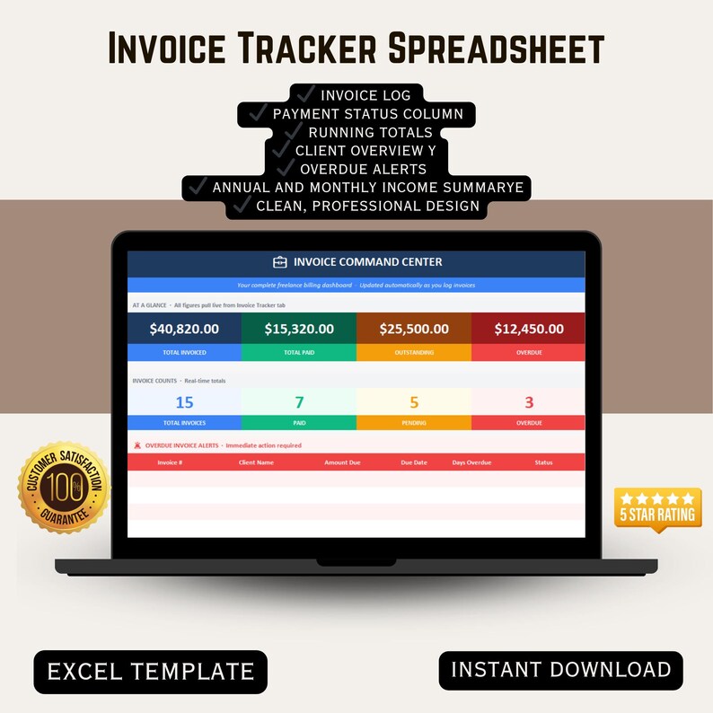 Invoice Tracker Spreadsheet Small Business Invoice Log, Freelance ...