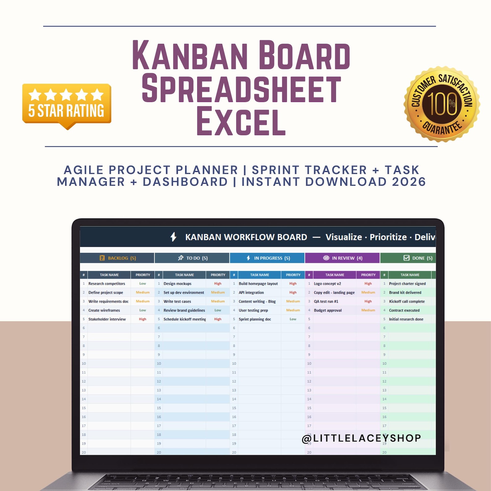 Kanban Board Excel Template | Agile Project Management (instant ...