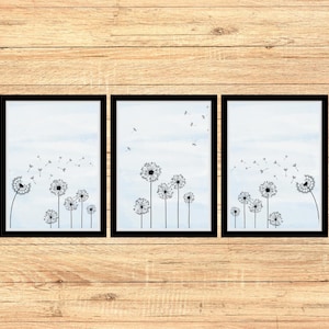 Dandelion&#39;s 3-piece set digital files - Blue watercolor Digital Wall Decor Printable - 8x10