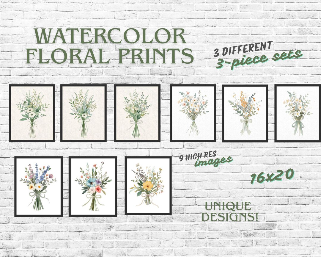 Floral Watercolor Print Set – Botanical Gallery Wall Art (digital ...