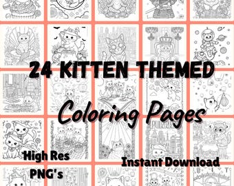 Kitten Coloring Pages, 23 Cat Sheets (Digital Download