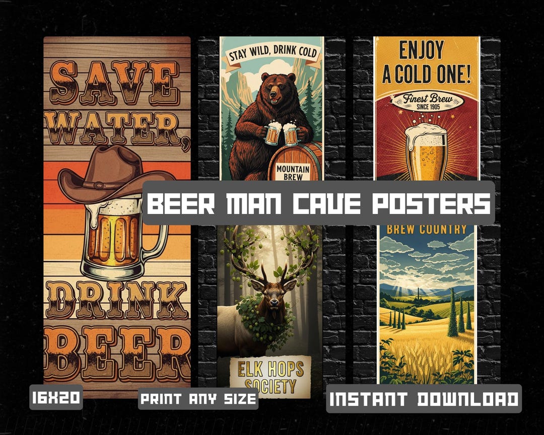 Beer Cave Poster Bundle – 5 Retro Beer-themed Digital Prints (16×20 PNG ...