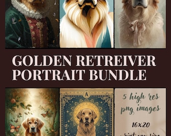 Golden Retriever Portrait Bundle, Renaissance, Floral, Celestial (Digital PNG)