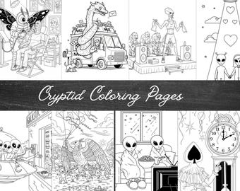 41 Funny Cryptid Holiday Coloring Pages Bundle • Bigfoot, Mothman, Chupacabra Christmas Scenes • Paranormal Cryptid PDF