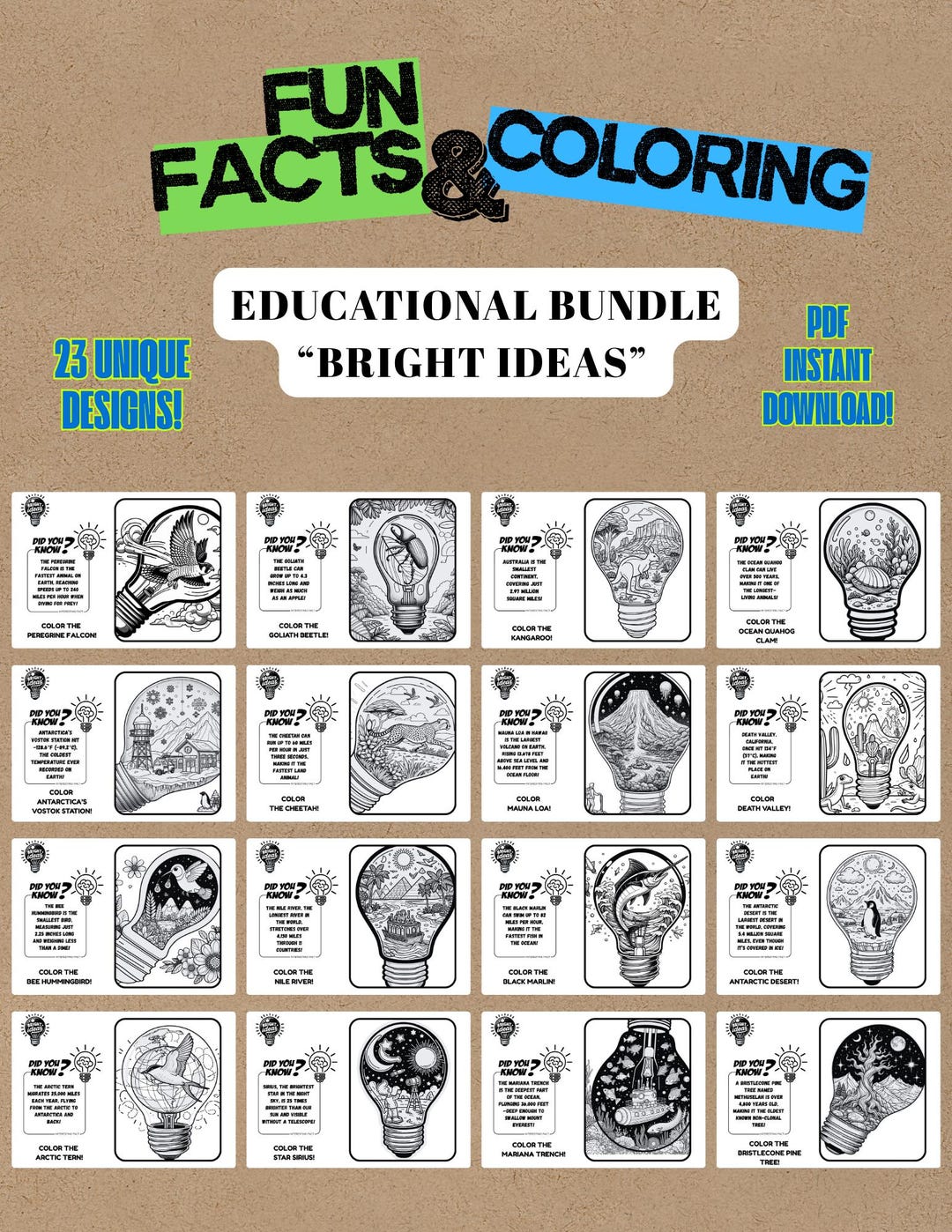 Fun Facts Coloring Book – 23 Page Educational Bundle (digital Download ...