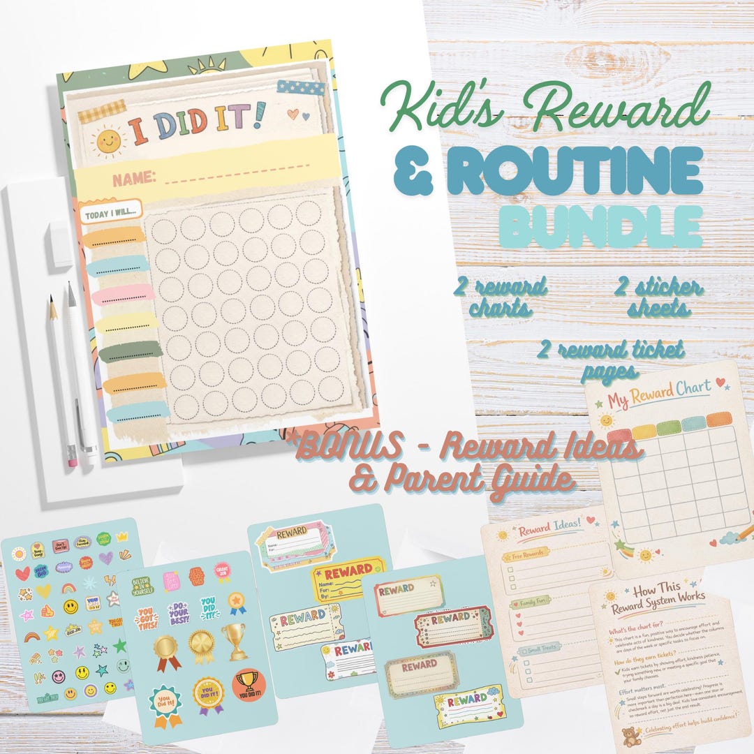 Kids Reward Chart Printable Bundle | Routine Chart, Reward Tickets ...