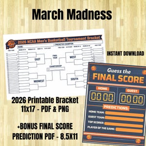 Plantilla imprimible del March Madness 2026 / Hoja de quinielas del Torneo de la NCAA (PDF PNG)