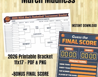 2026 March Madness Bracket Printable | NCAA Tournament Pool Sheet (PDF PNG)
