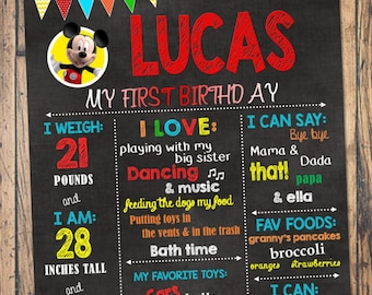 Micky Maus Unter dem Motto erster Geburtstag Kreidetafel Plakat-- digitale Datei - pdf oder jpeg