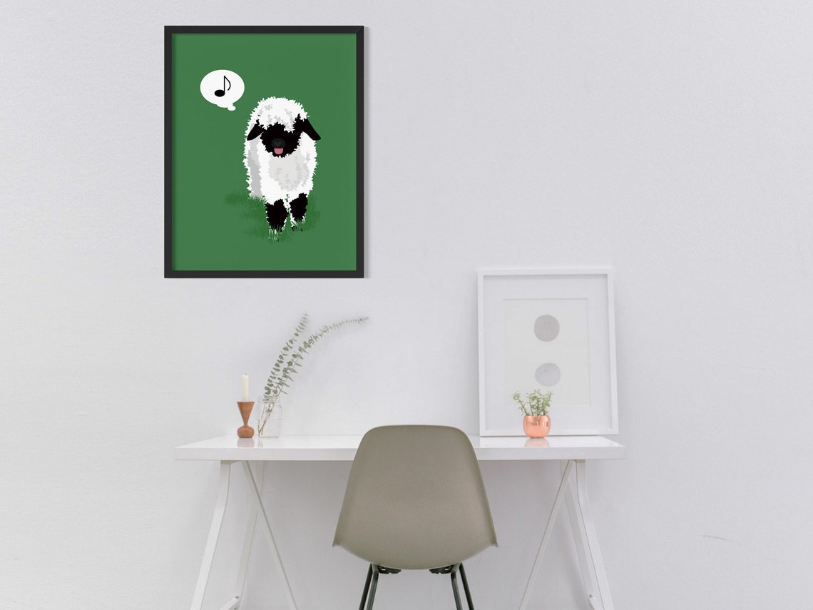 Valais Blacknose Sheep Wall Art, Home Deco, Printable Illustration