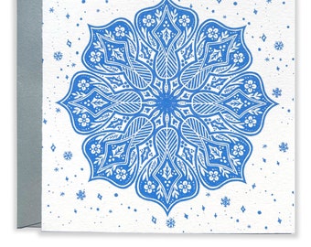 Floral Snowflake Greeting Card with Silver Envelope - Handmade from Original Illustration