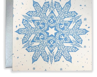Leafy Snowflake Greeting Card with Silver Envelope - Handmade from Original Illustration