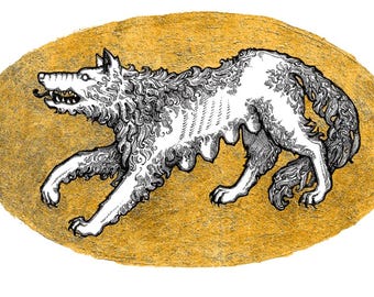 Roman Shewolf - 8x10 Black and White Reproduction of Original Ink Drawing with Gold Leaf - Limited Edition of 50
