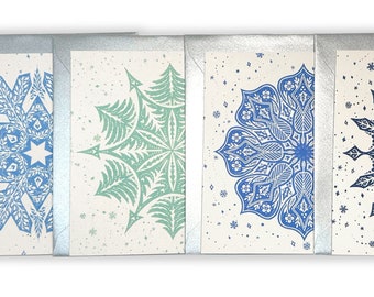 Winter Snowflake Card Set : Set of 4 Cards and Envelopes - Holiday Card Set - Winter Cards - Greeting Card - Snowflakes