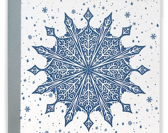 Swirly Snowflake Greeting Card with Silver Envelope - Handmade from Original Illustration