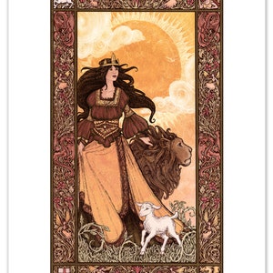 Una and the Lion : Edmund Spenser&#39;s &quot;The Faerie Queene&quot; - Medieval Art - Book Illustration - Lion and the Lamb - Solis - Sun Goddess