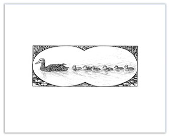 Ducklings - 8x10 Black and White Reproduction of Original Ink Drawing - Limited Edition of 50